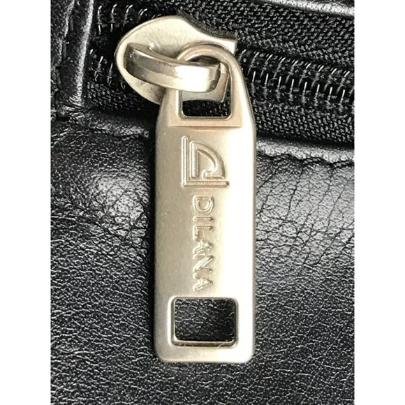 Dilana Unisex Black Leather Outer Pockets Detachable Strap Top Handle Laptop Bag - Picture 10 of 11